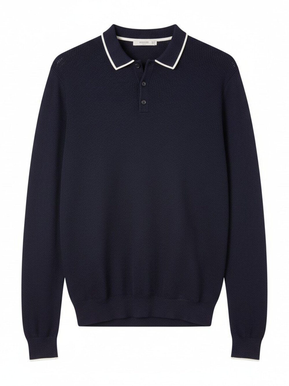 Mango Man Navy Blue Knit Long Sleeve Polo Sweater Size Large